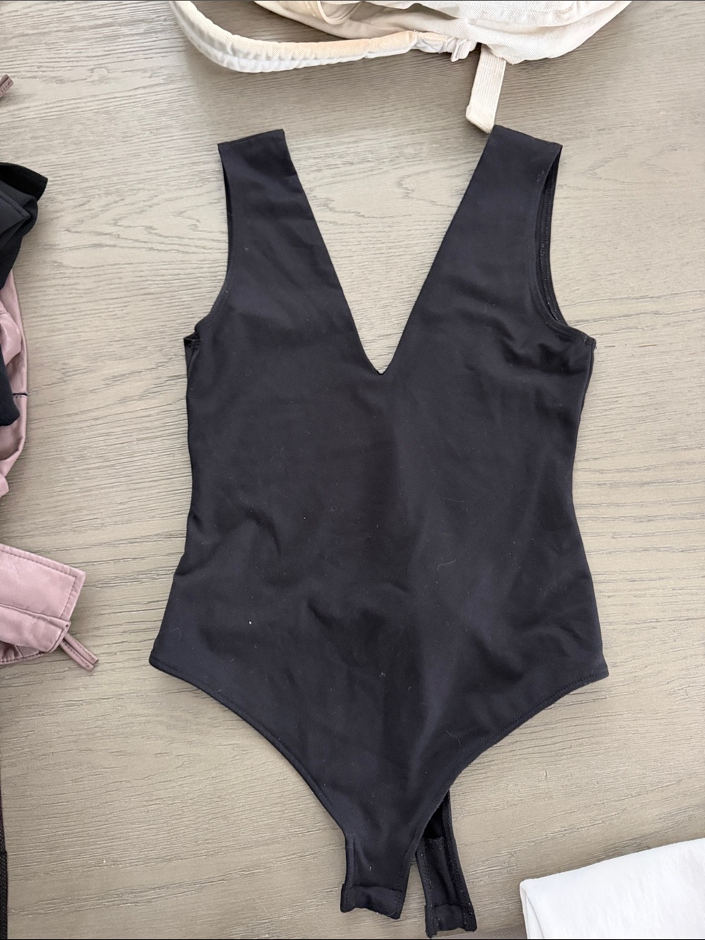 Free People Black V-Neck One-Piece Bodysuit